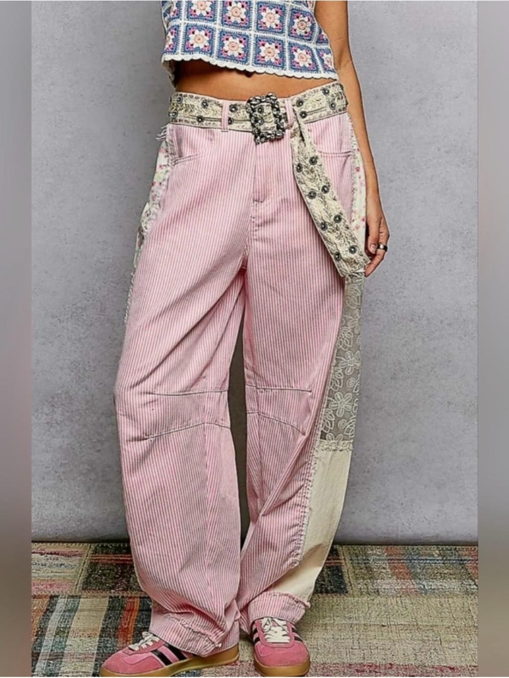 POL Vintage Rose Striped and Lace Pants 🌷